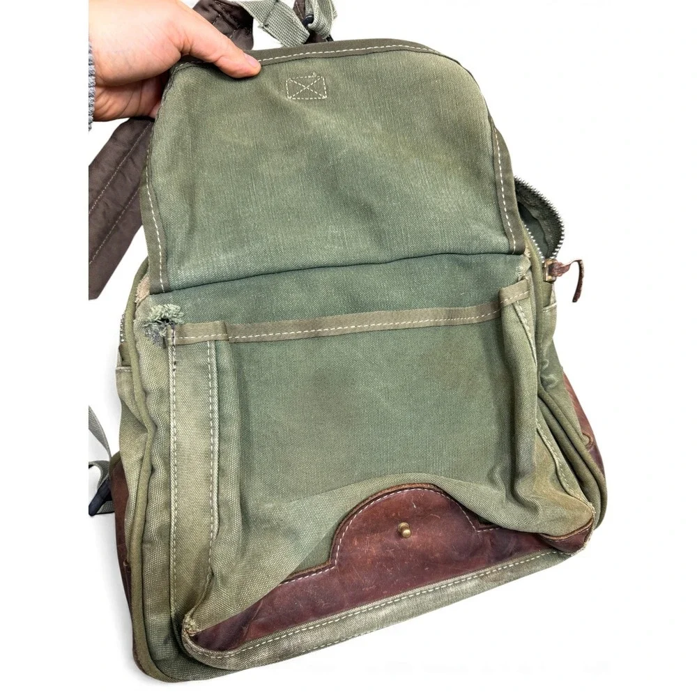 Vintage The Orvis Company Canvas Leather Backpack Green Outdoor Travel‎ 80s 90s